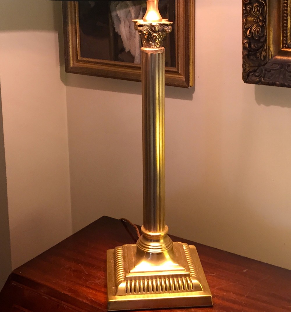 Tall Handsome Corinthian Column Desk Lamp Brass
