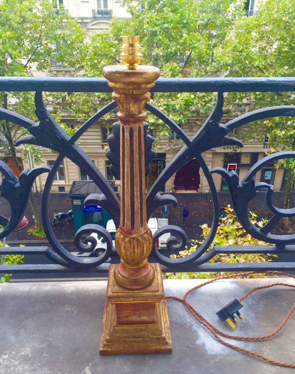 Tall Traditional Table Lamp Obelisk Gilt Wood 