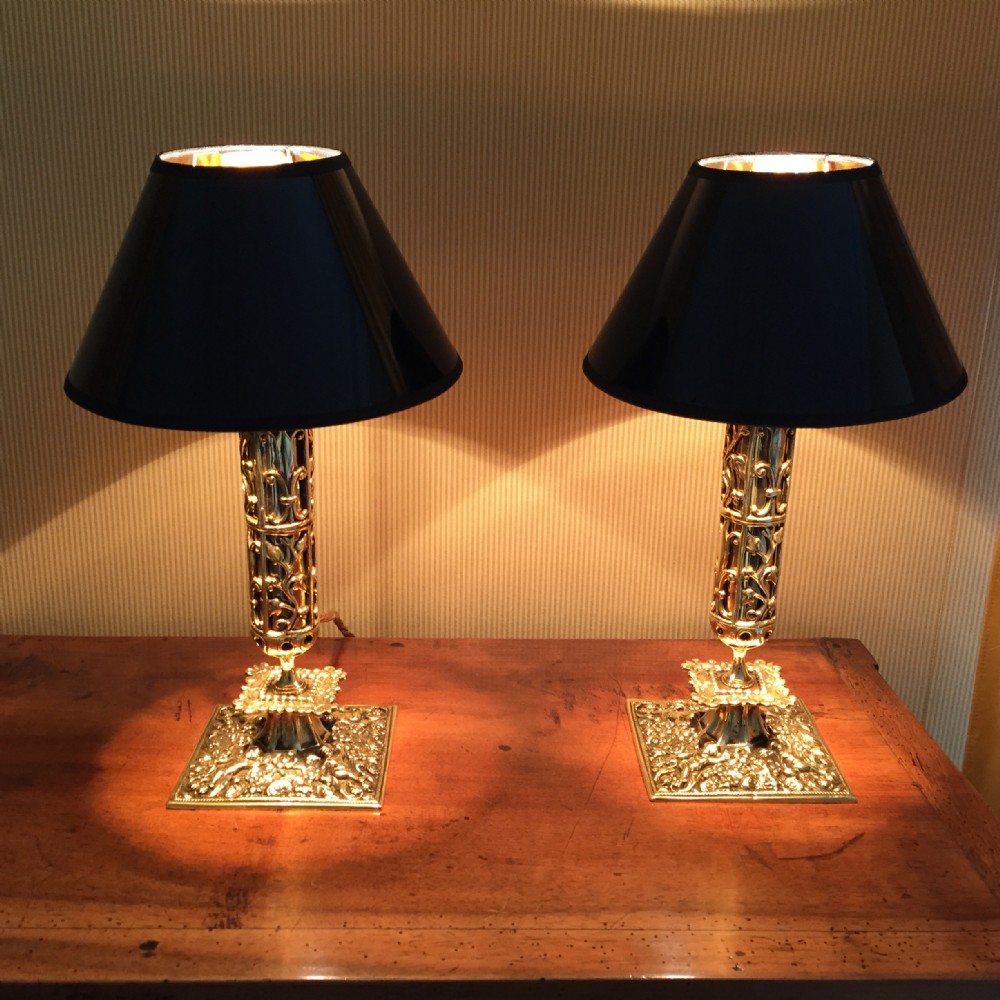 Outstanding Pair French 19th Century Table Lamps Bronze