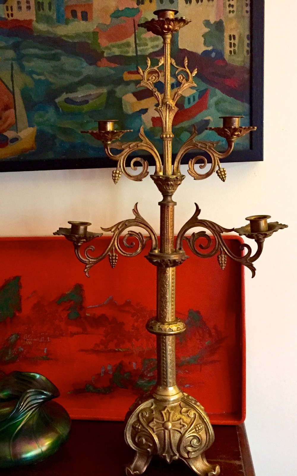 Impressive Mid 18th Century Altar Five Branch Candelabra Bronze
