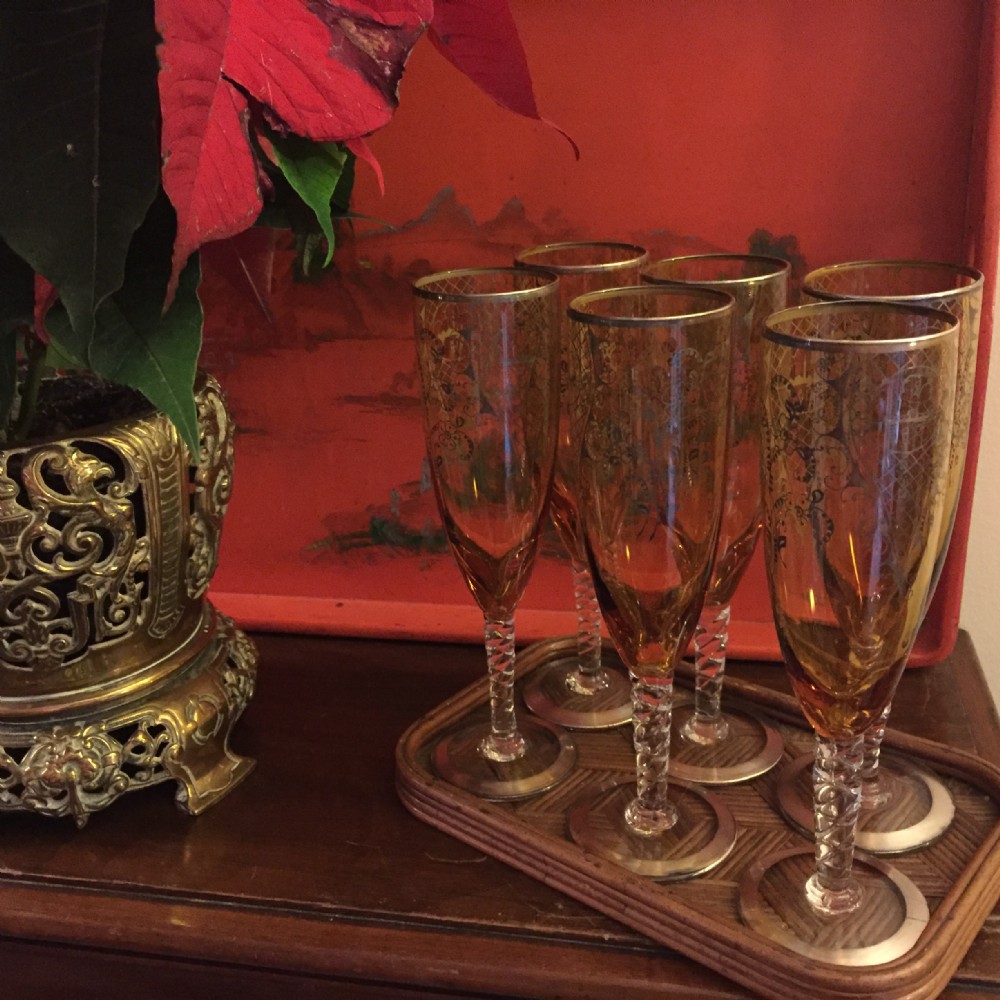 Champagne Flutes Murano Venetian Scene 1900