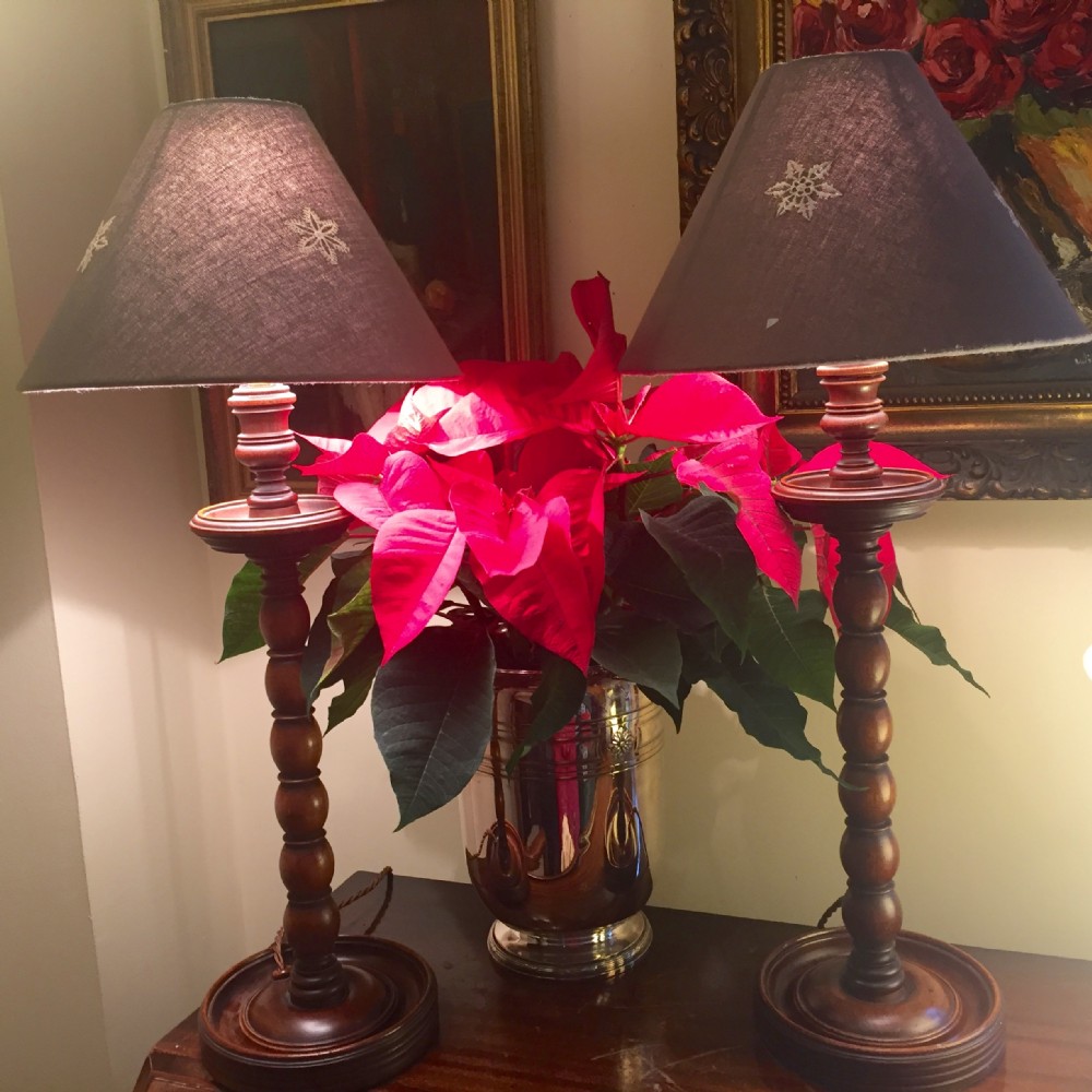 Pair Tall Edwardian Consol Lamps Mahogany