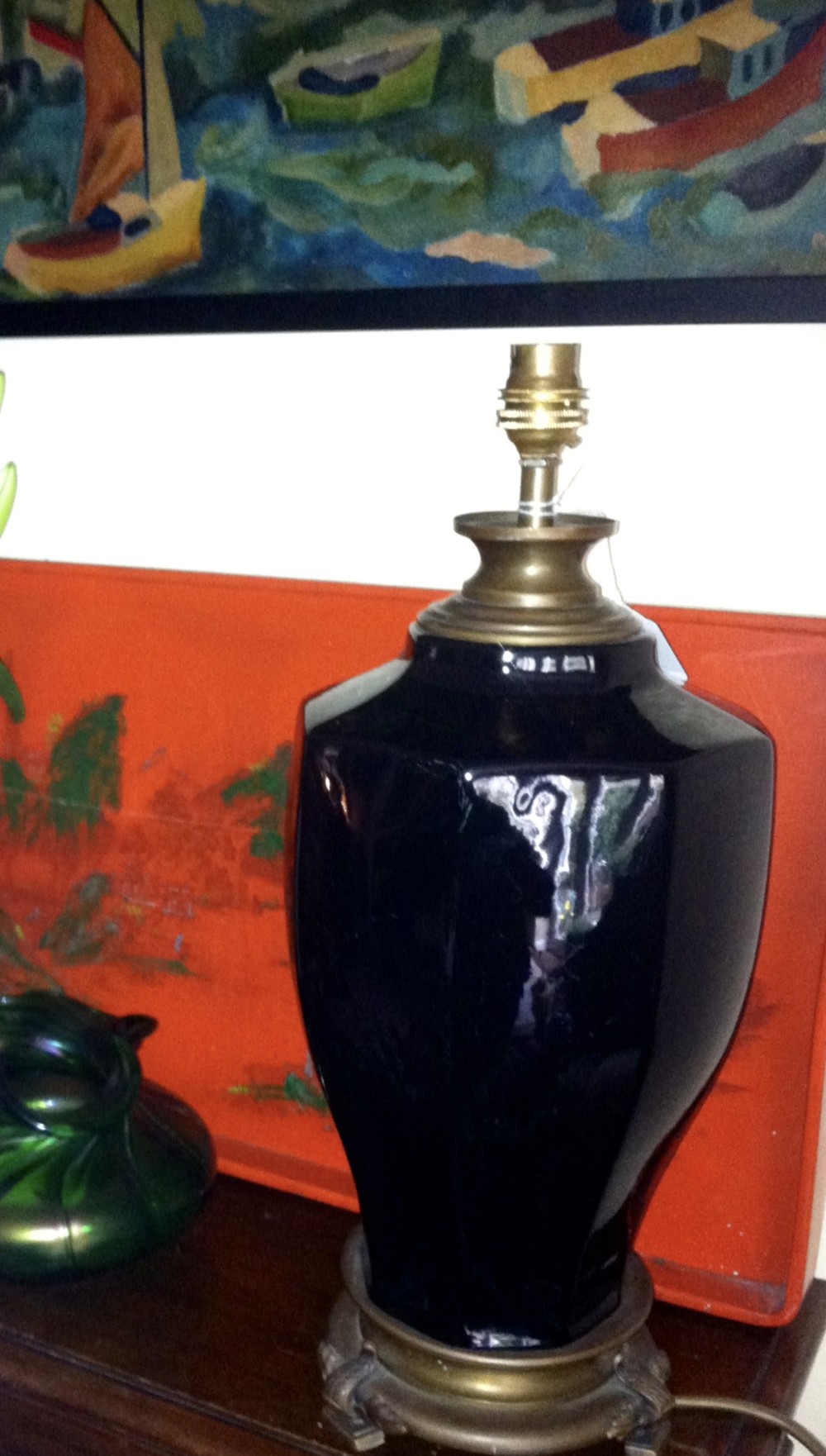 Impressive  Oriental Table Lamp Black Ceramic and Bronze
