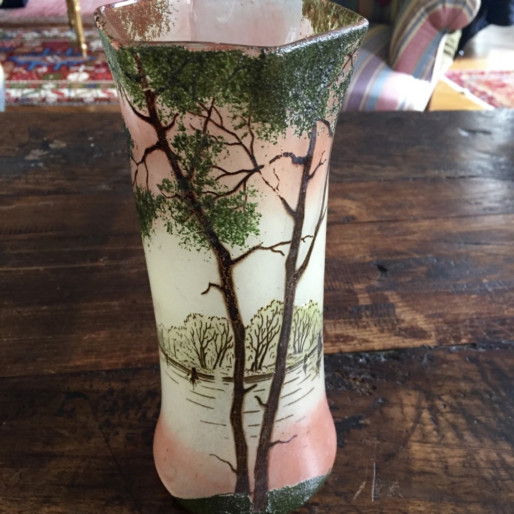 Art Nouveau Vase Enamelled and Hand Painted Opaline
