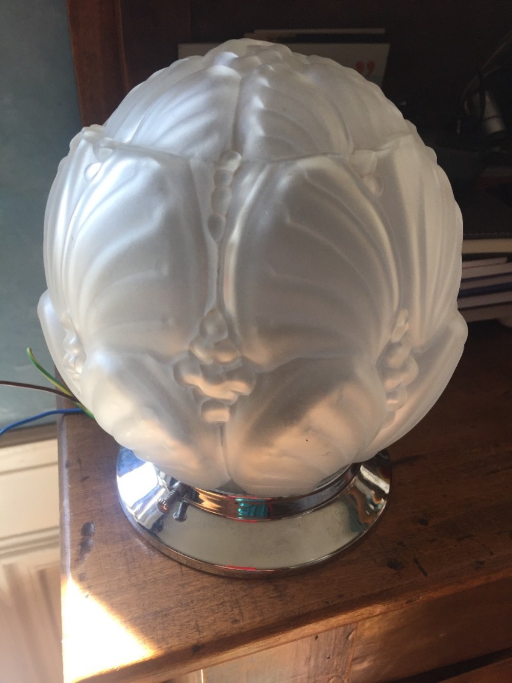 Iconic Art Deco Ceiling or Table Lamp Frosted Glass and Chrome