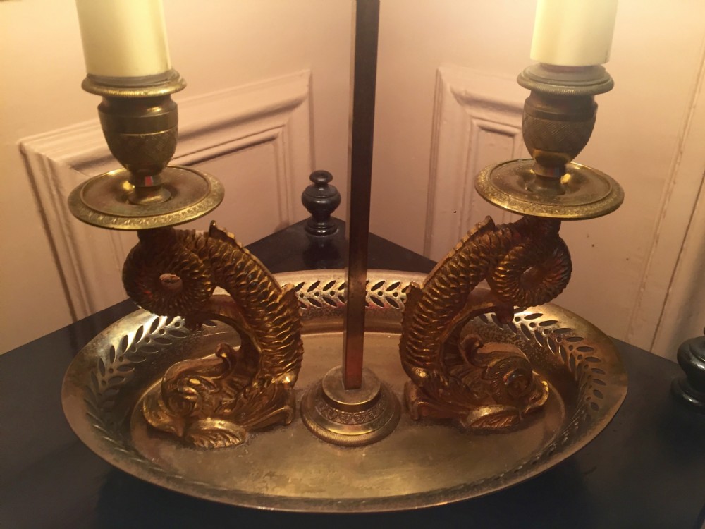 Traditional Bouillotte Desk Lamp Dolphin Bronze and Green Tole View III