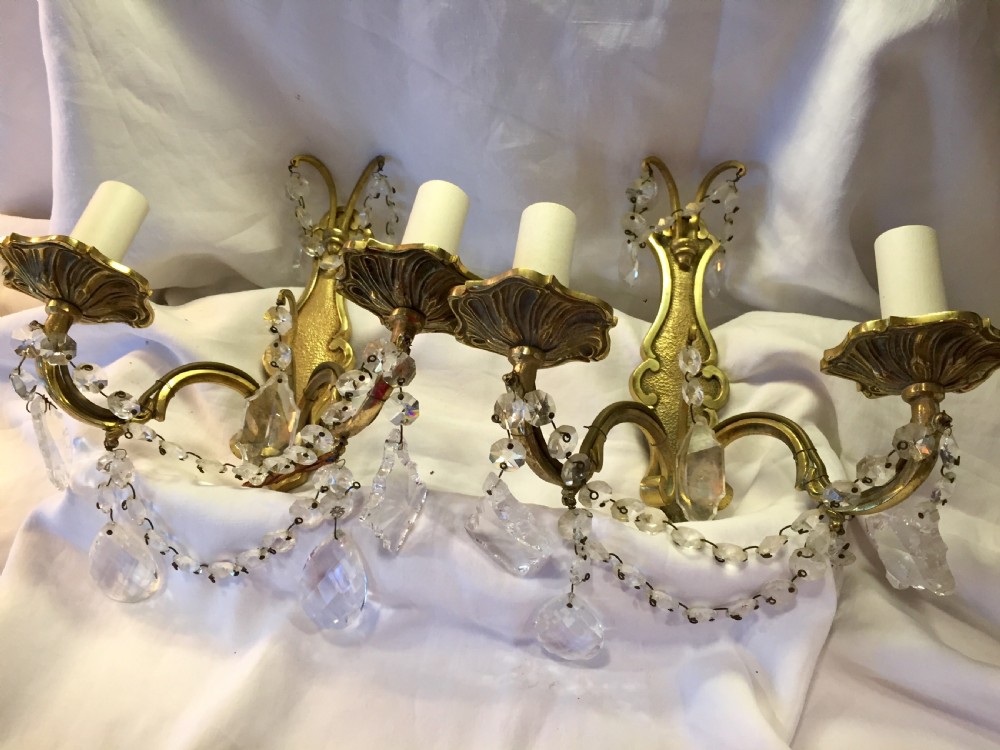 Original  Pair French  Wall Lights Bronze and Crystal View IX