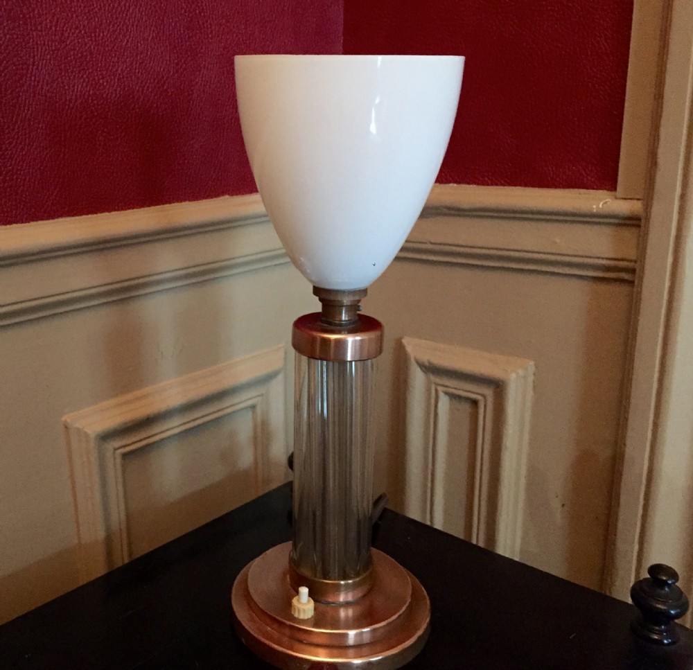 Original Art Deco Lamp Copper Lucite and Opaline