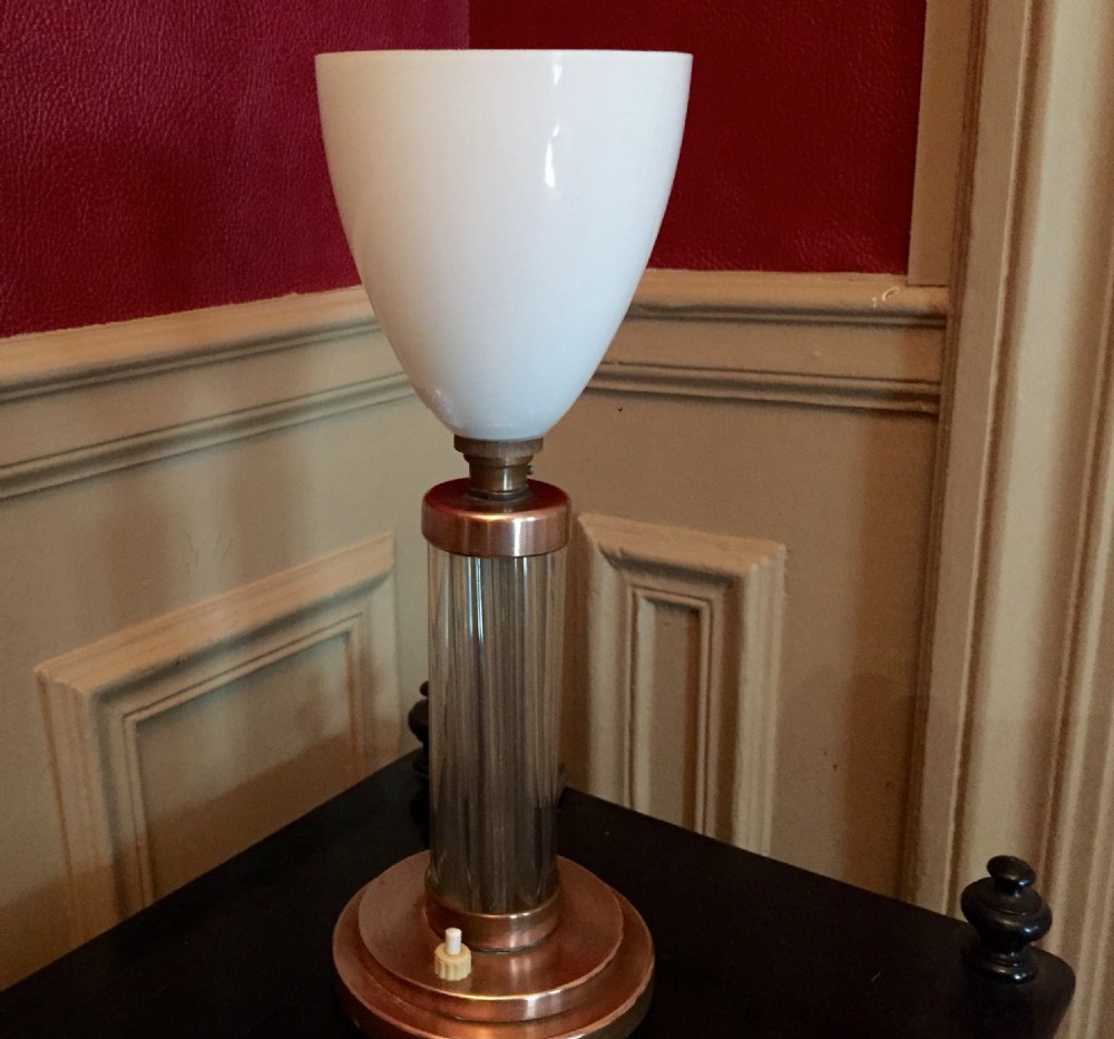 Original Art Deco Lamp Copper Lucite and Opaline View IV