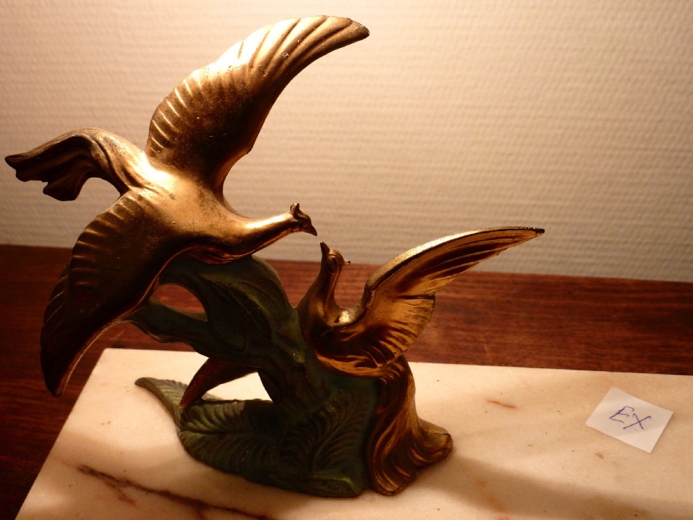 Art Deco Adjustable Desk Lamp Seagulls on Wave Marble Red Toleware View III