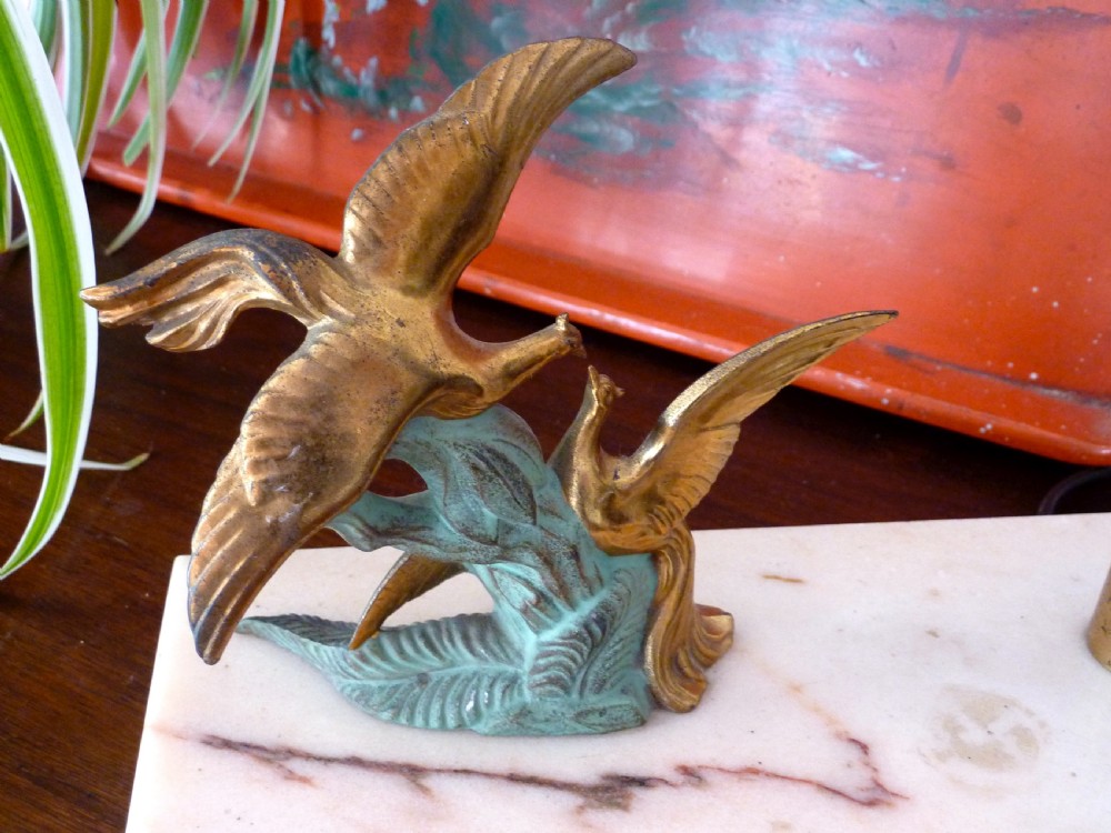 Art Deco Adjustable Desk Lamp Seagulls on Wave Marble Red Toleware View V
