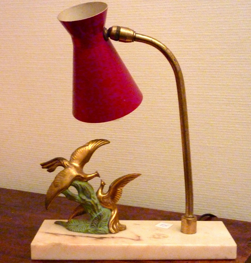 Art Deco Adjustable Desk Lamp Seagulls on Wave Marble Red Toleware