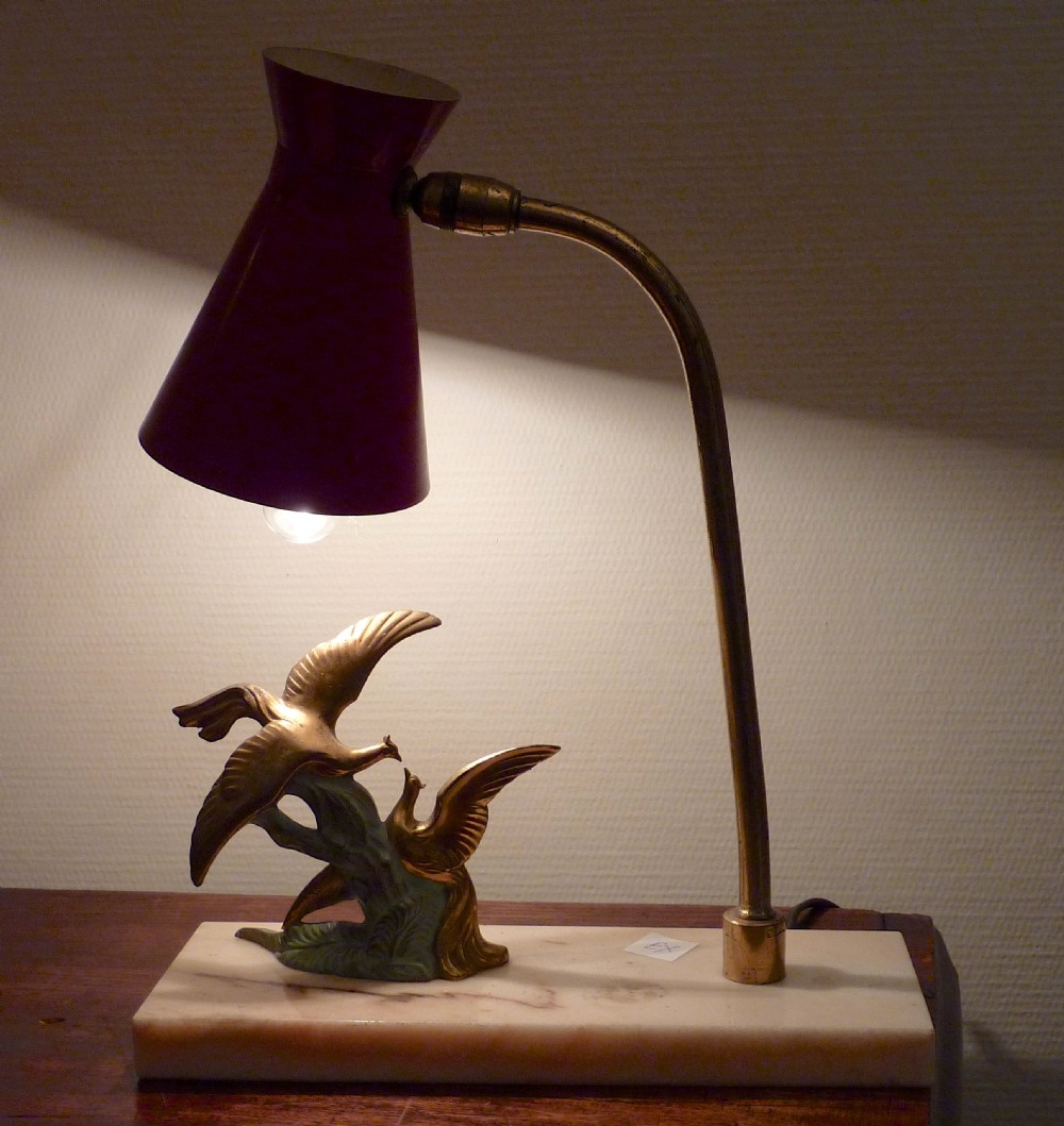 Art Deco Adjustable Desk Lamp Seagulls on Wave Marble Red Toleware View VII