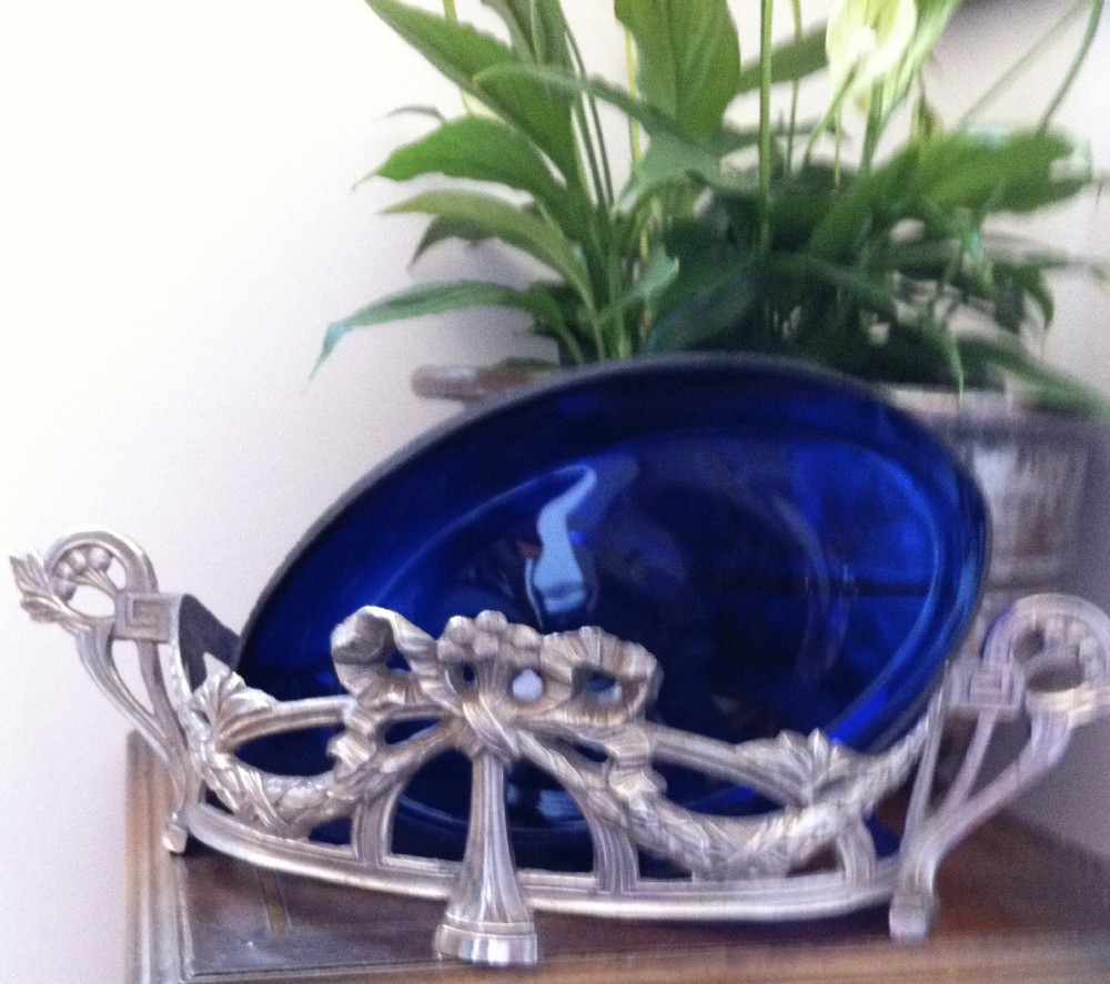 Napoleon III Fruit Dish or Jardiniere Silvered Bronze and Opaline