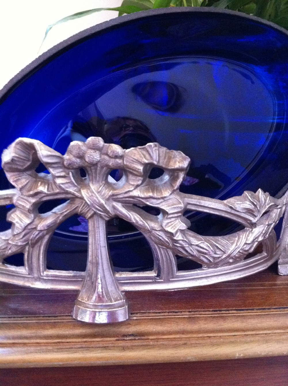 Napoleon III Fruit Dish or Jardiniere Silvered Bronze and Opaline View V