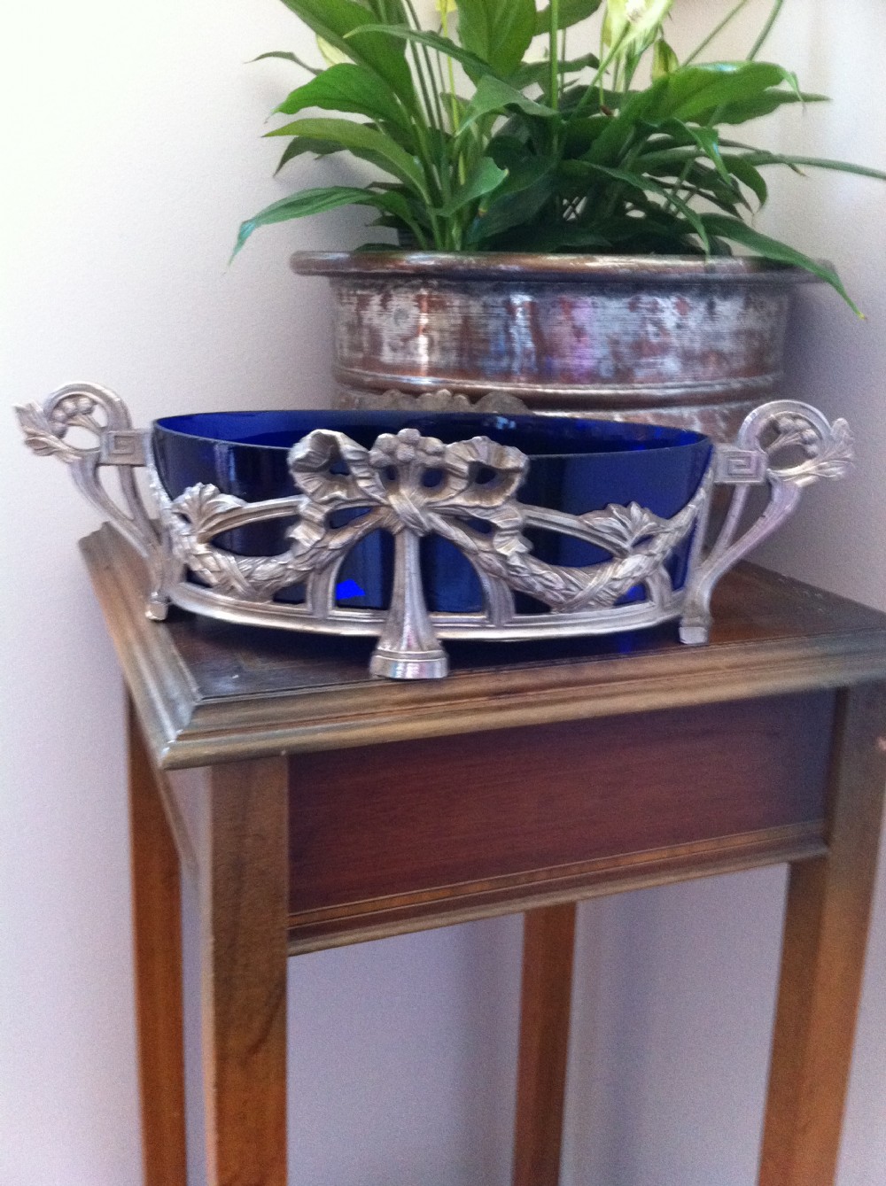 Napoleon III Fruit Dish or Jardiniere Silvered Bronze and Opaline View VI