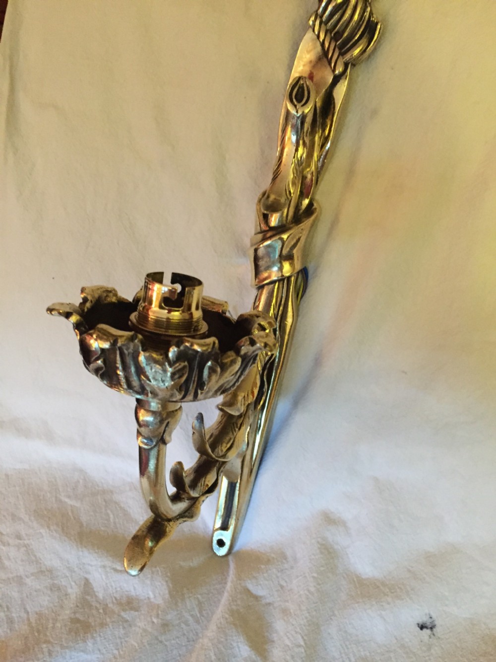 Art Nouveau Wall Light Brass and Frosted Glass View VI