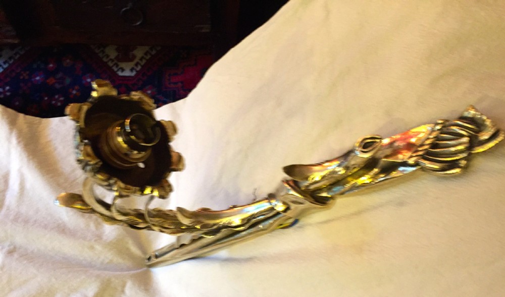 Art Nouveau Wall Light Brass and Frosted Glass View II