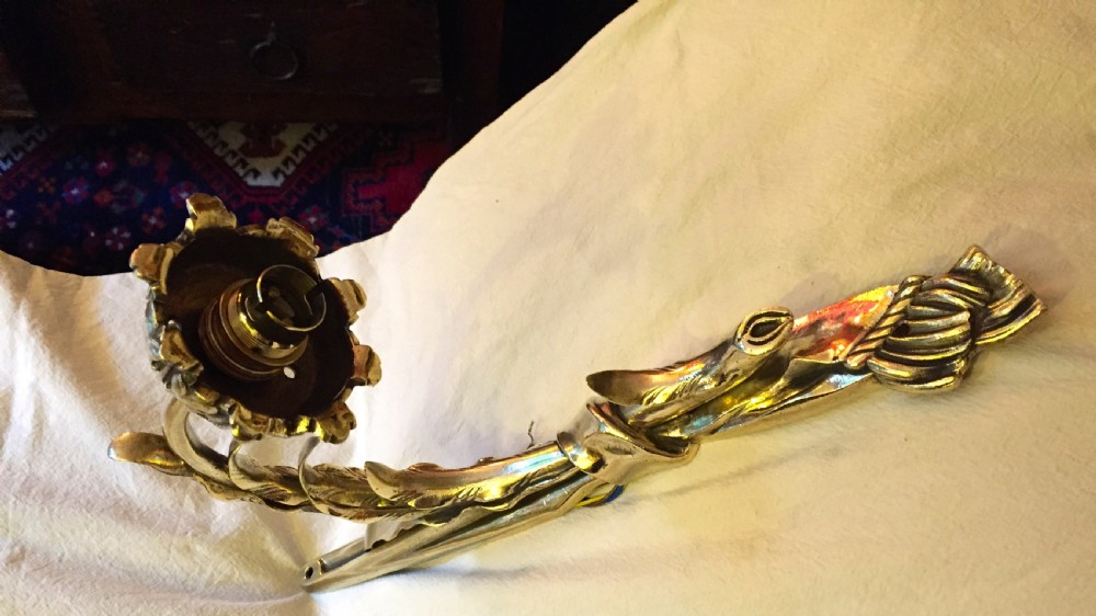 Art Nouveau Wall Light Brass and Frosted Glass View IV