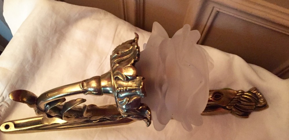 Art Nouveau Wall Light Brass and Frosted Glass View V