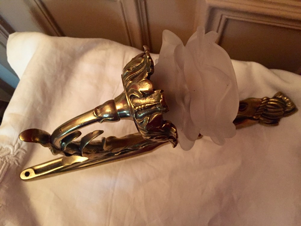 Art Nouveau Wall Light Brass and Frosted Glass View IX
