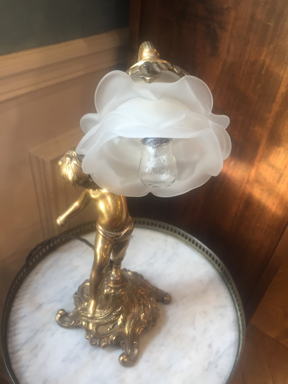 19th Century Cherub Table Lamp Bronze View IX