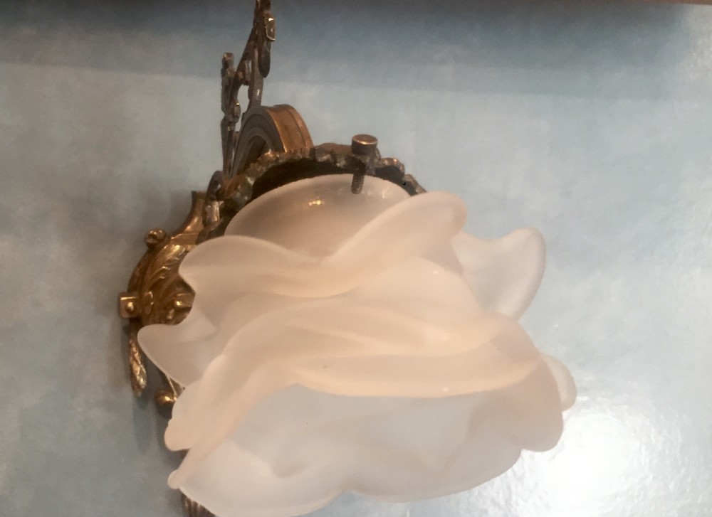 Art Nouveau Single Wall Light Bronze and Frosted Glass View V