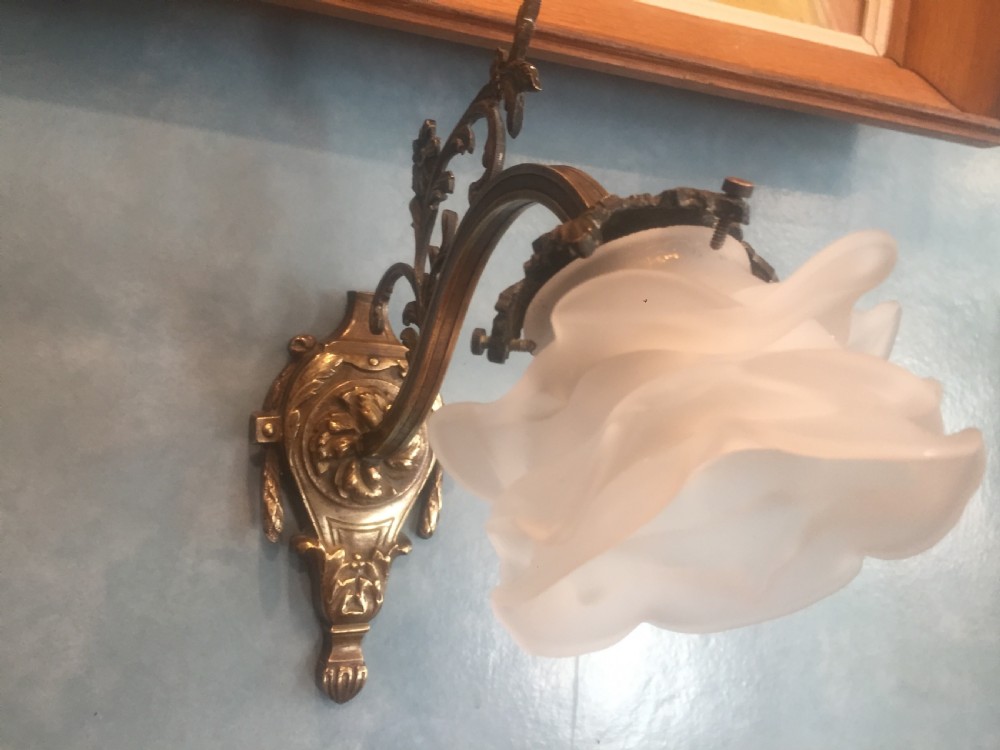 Art Nouveau Single Wall Light Bronze and Frosted Glass View II