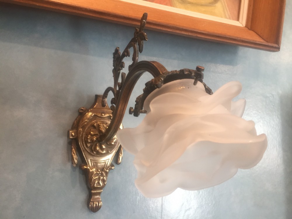 Art Nouveau Single Wall Light Bronze and Frosted Glass View III