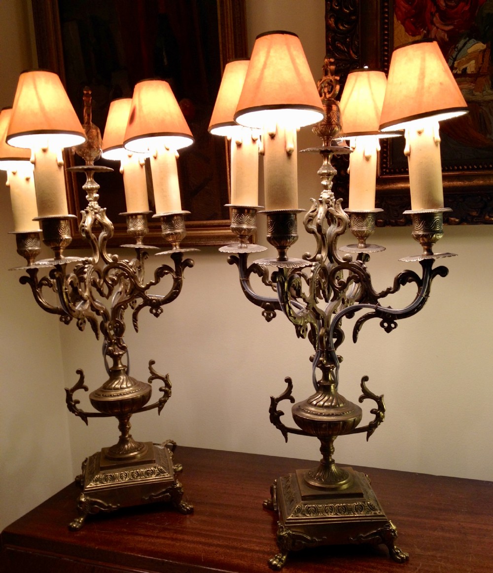 Spectacular Pair Napoleon III  Four Branch Table Lamps