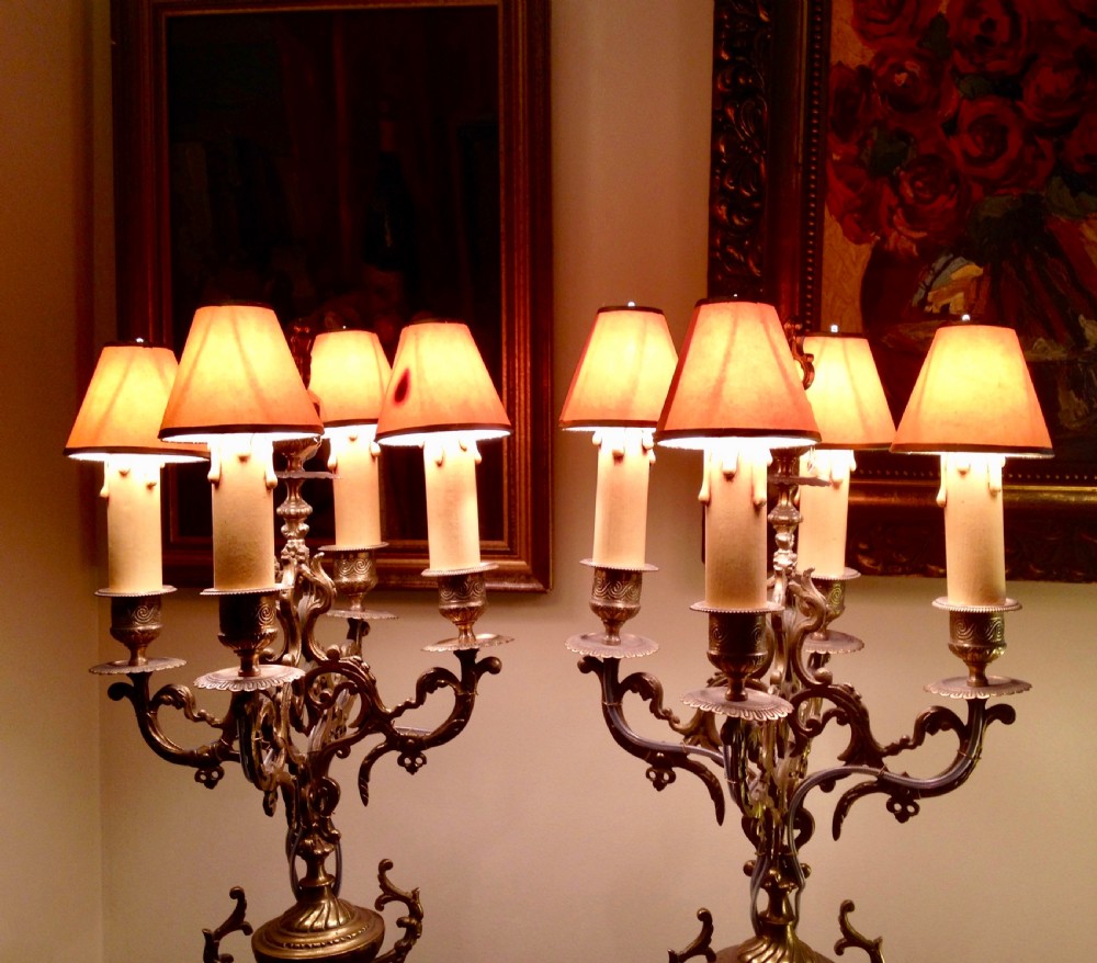 Spectacular Pair Napoleon III  Four Branch Table Lamps View IX