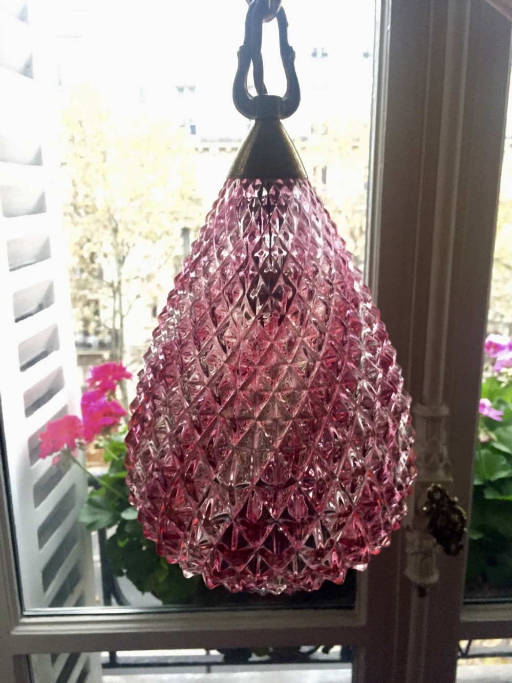 Pair Large Victorian Ceiling Lights Cranberry