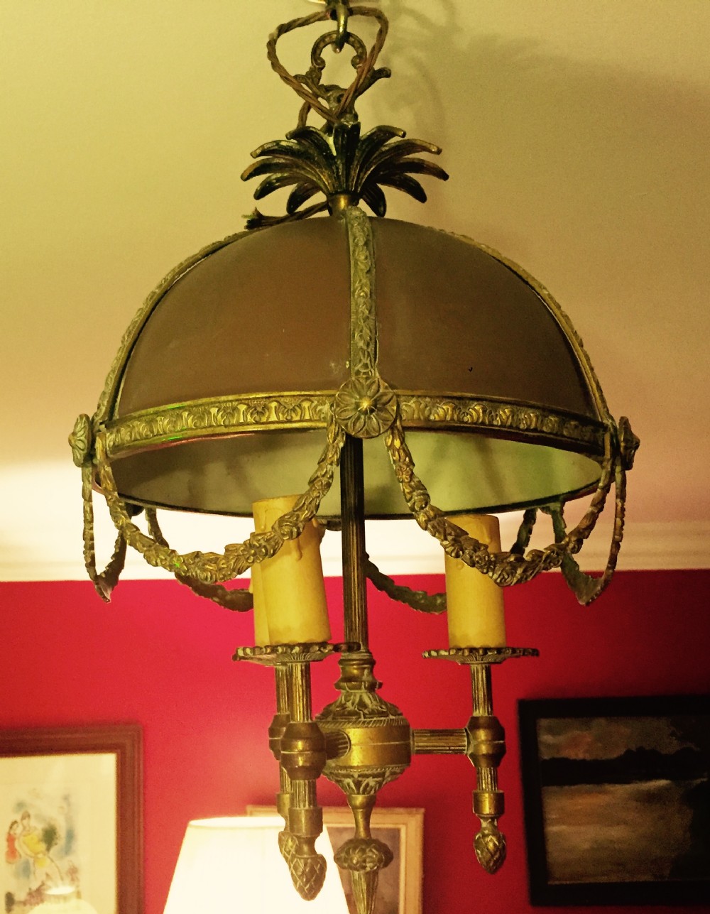 Impressive Napoleon III Three Branch Dome Chandelier Bronze 