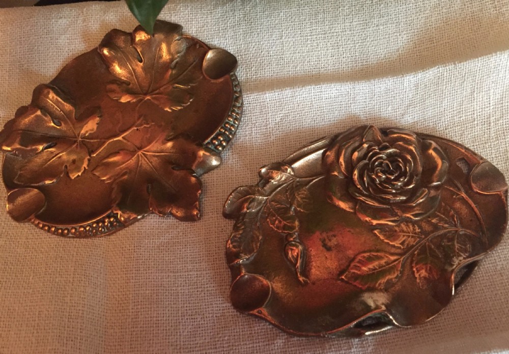 1900 Near Pair Ashtrays or Vide Poche Copper View VI