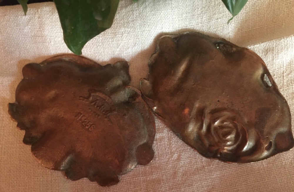 1900 Near Pair Ashtrays or Vide Poche Copper View VII