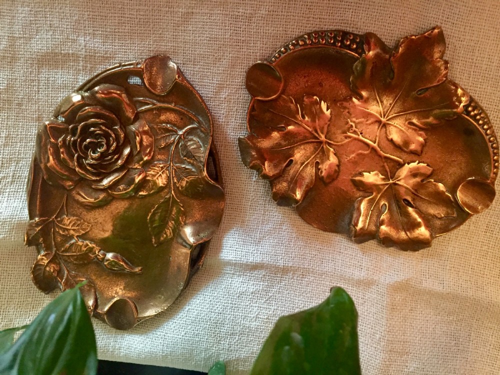 1900 Near Pair Ashtrays or Vide Poche Copper View VIII