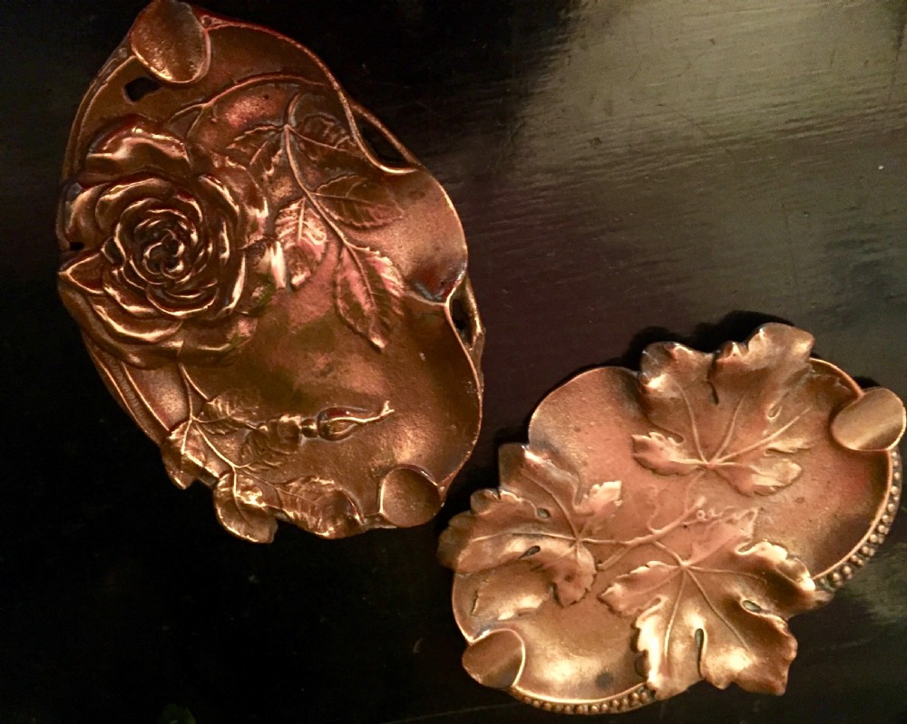 1900 Near Pair Ashtrays or Vide Poche Copper View IX