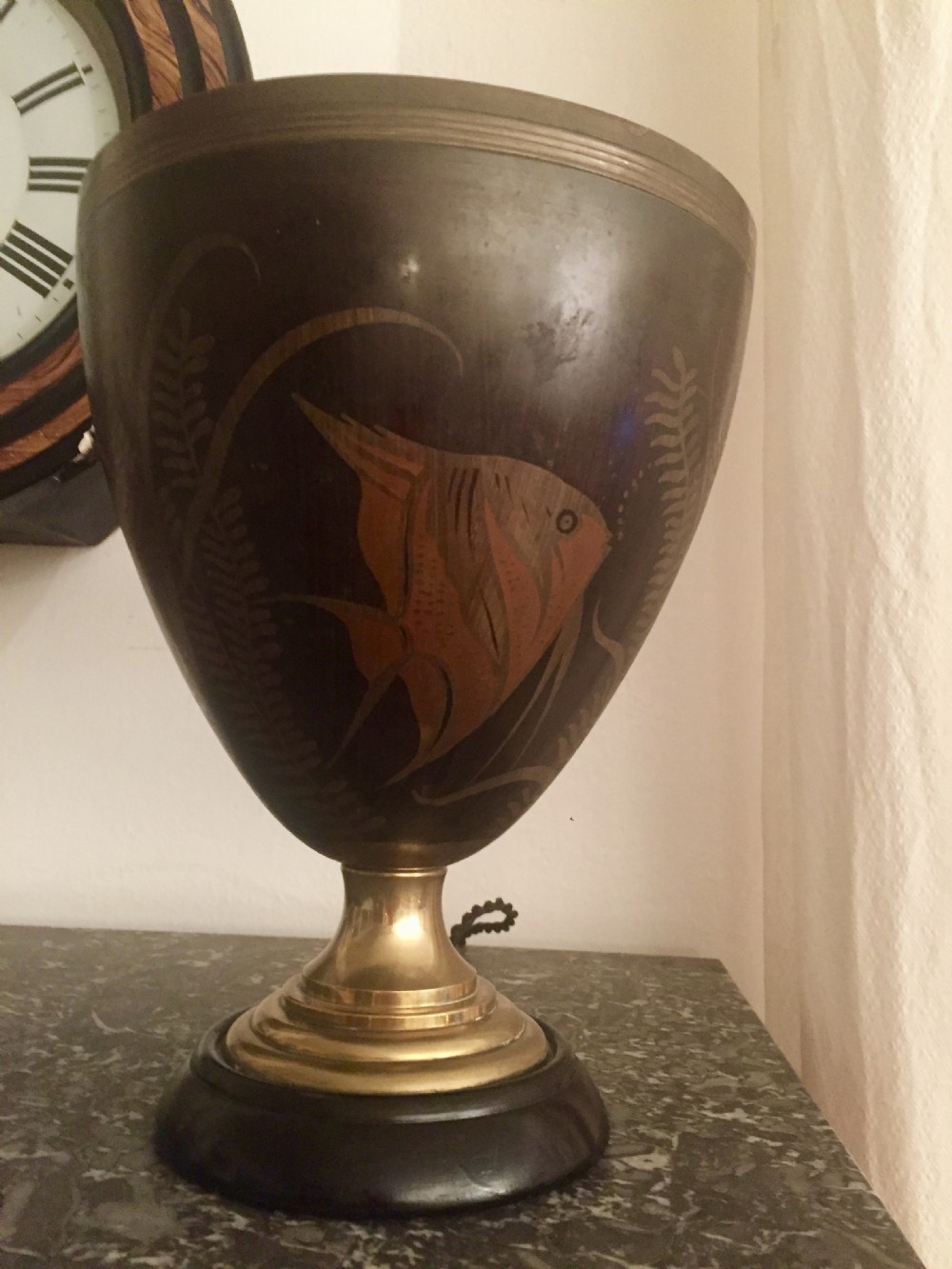 Art Deco Tulip Shaped Enamelled Uplighter Table Lamp Tole