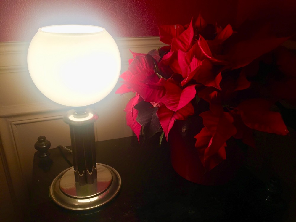Unusual Art Deco Table Lamp Chrome and Opaline View II