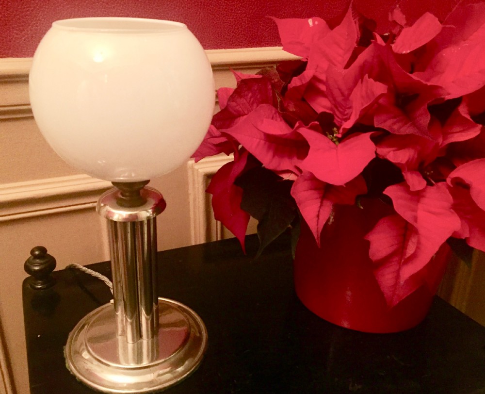Unusual Art Deco Table Lamp Chrome and Opaline