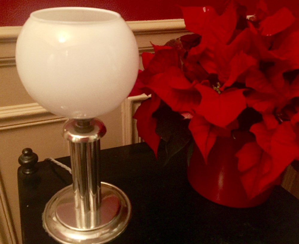 Unusual Art Deco Table Lamp Chrome and Opaline View VIII