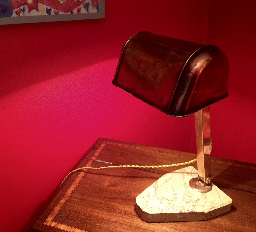 Iconic 1930 Desk Lamp in Copper and Marble 