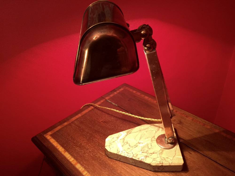 Iconic 1930 Desk Lamp in Copper and Marble 