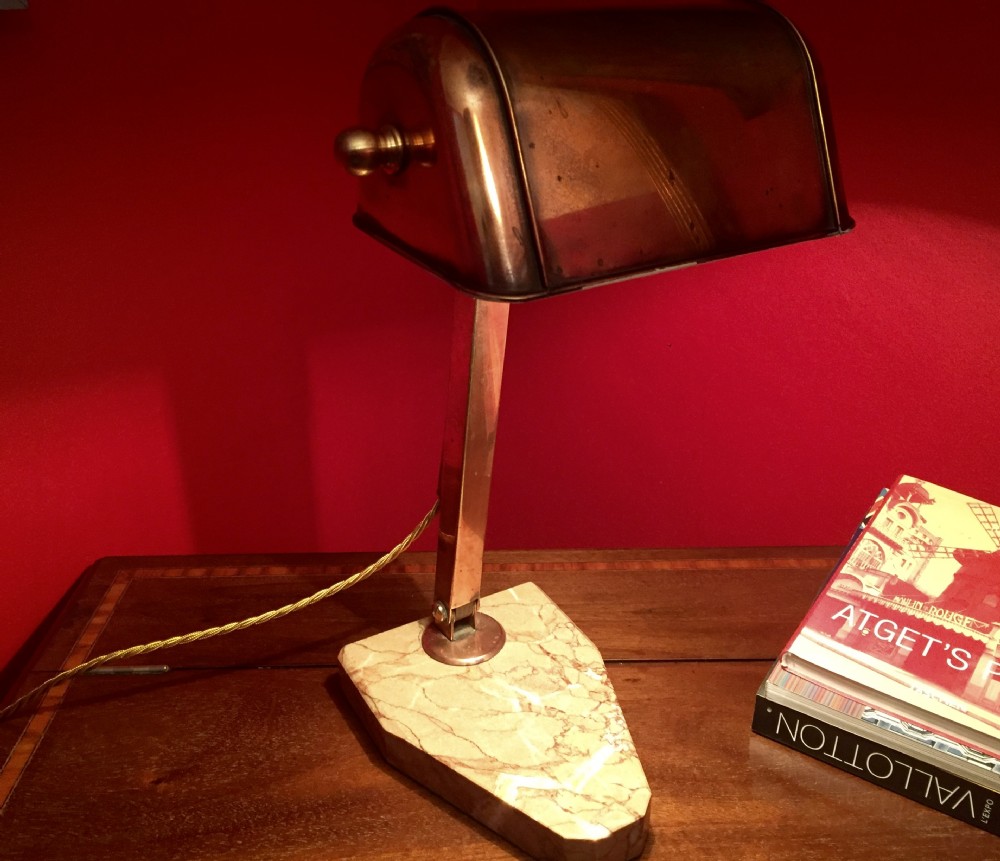 Iconic 1930 Desk Lamp in Copper and Marble 