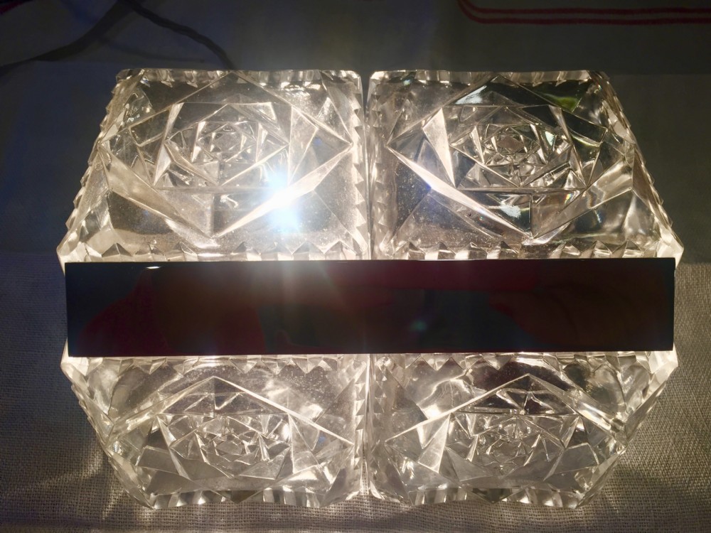 Art Deco Wall Ceiling or Table Lamp Chrome and Crystal View XI