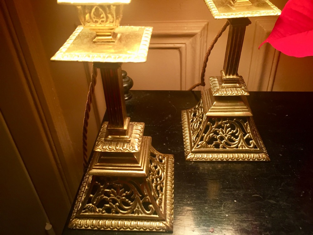 Pair Pierced Georgian Mantelpiece or Consol Lamps View II