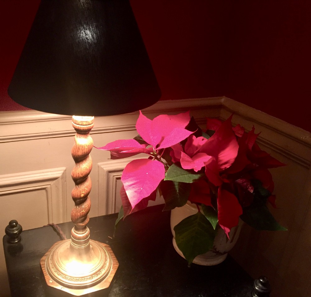 Classic Edwardian Lamp Barley Twist Golden Oak on Copper