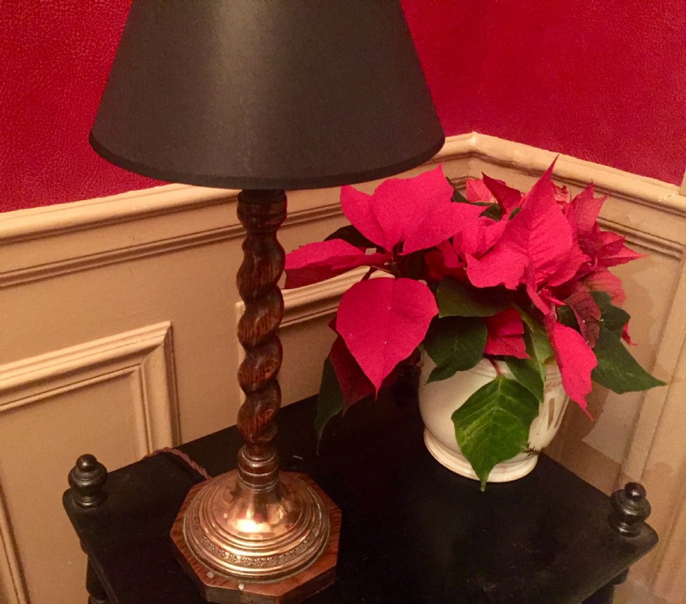 Classic Edwardian Lamp Barley Twist Golden Oak on Copper View III