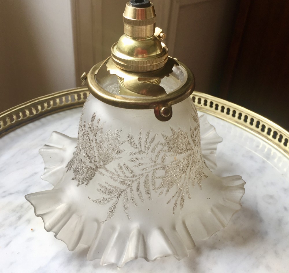 Unusual 1920 Silver Etched Foliage Ceiling Lamp French View VI