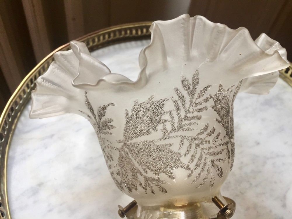 Unusual 1920 Silver Etched Foliage Ceiling Lamp French View VII